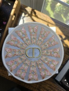 Dior Beauty 2026 Mother's Day Pink & Gold Embroidered Butterfly Round Mesh Pouch